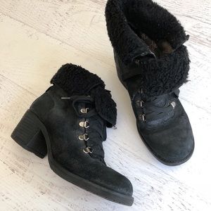 Black faux fur lace up combat boots